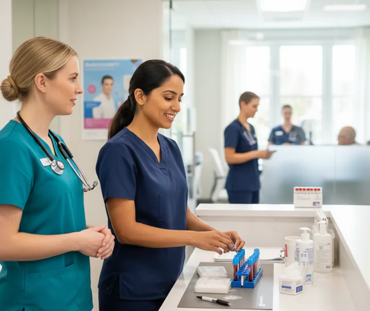 Phlebotomist preparing blood samples for a clinical partner